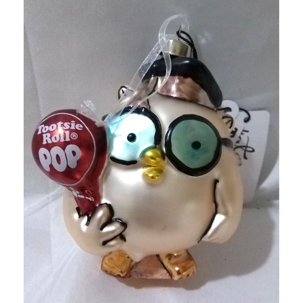 KAT + ANNIE GLASS ORNAMENT TOOTSIE ROLL POP OWL
